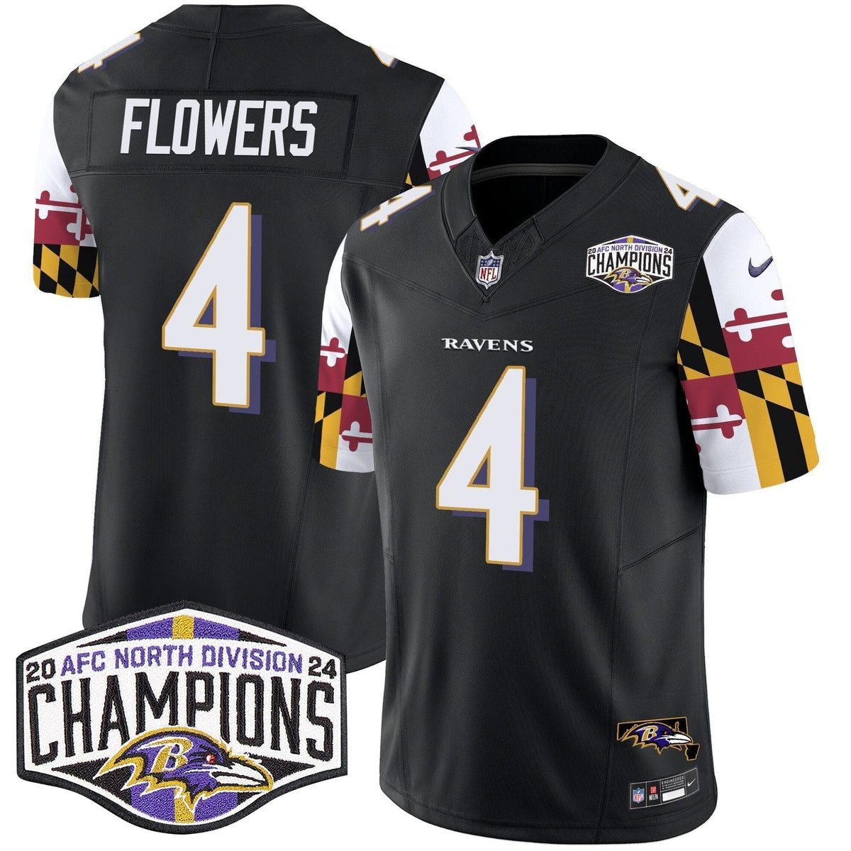 Ravens Maryland Flag 2024 AFC North Division Champions Patch Vapor Limited Jersey - Stitched