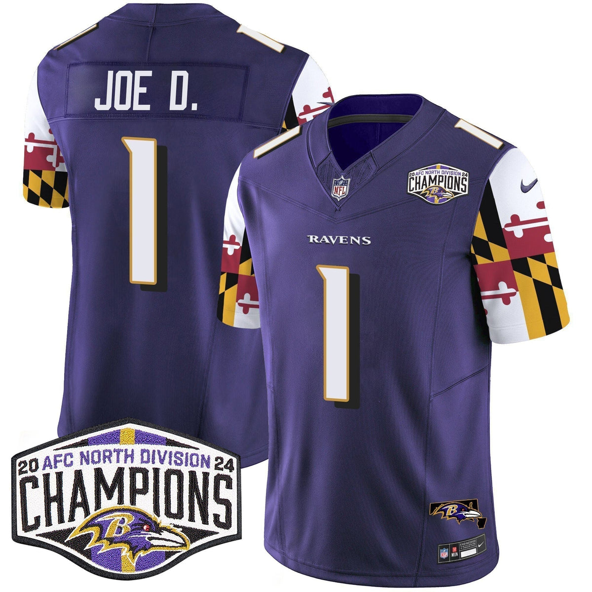 Ravens Maryland Flag 2024 AFC North Division Champions Patch Vapor Limited Jersey - Stitched
