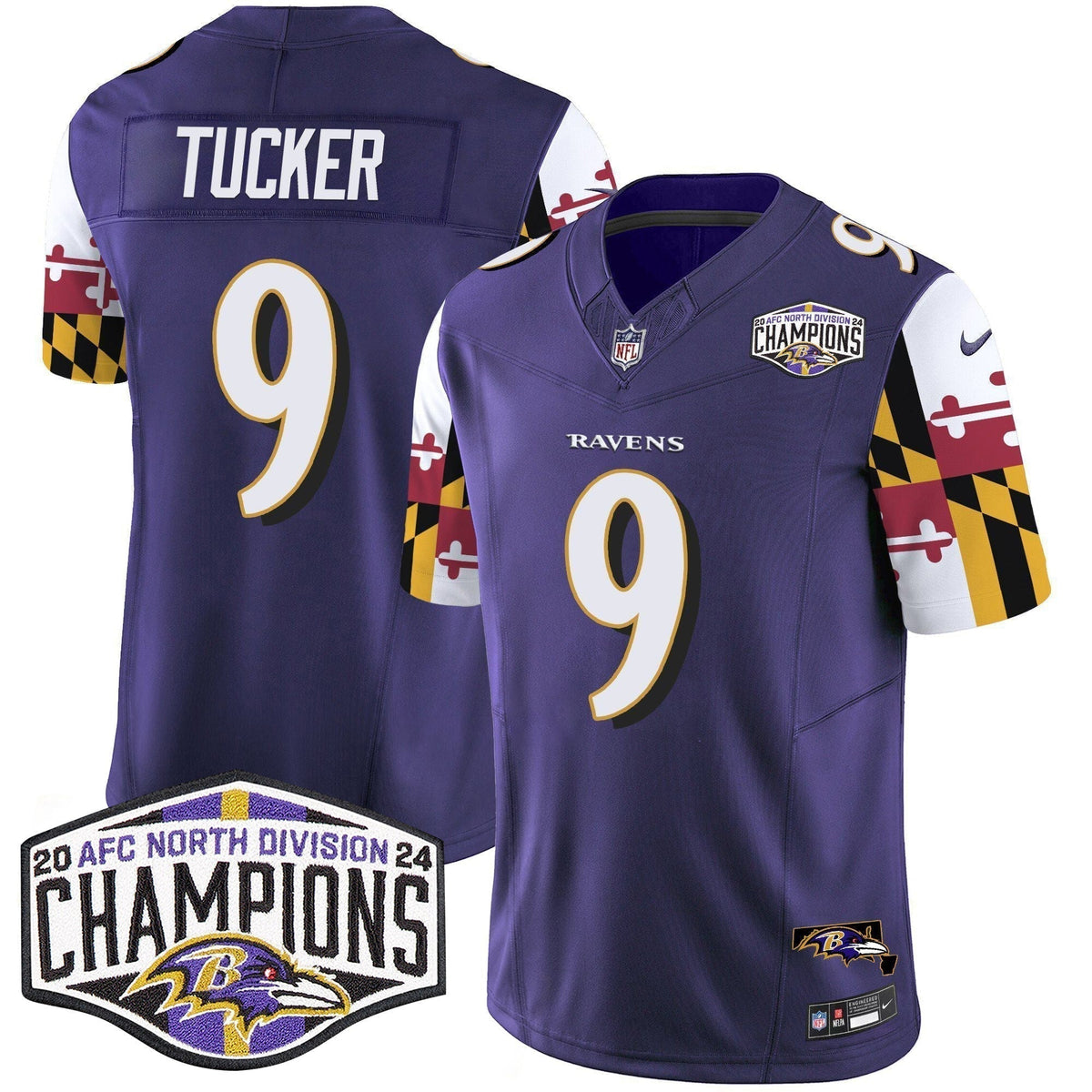 Ravens Maryland Flag 2024 AFC North Division Champions Patch Vapor Limited Jersey - Stitched