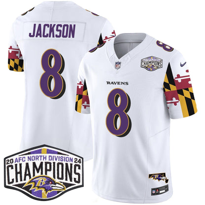 Ravens Maryland Flag 2024 AFC North Division Champions Patch Vapor Limited Jersey - Stitched