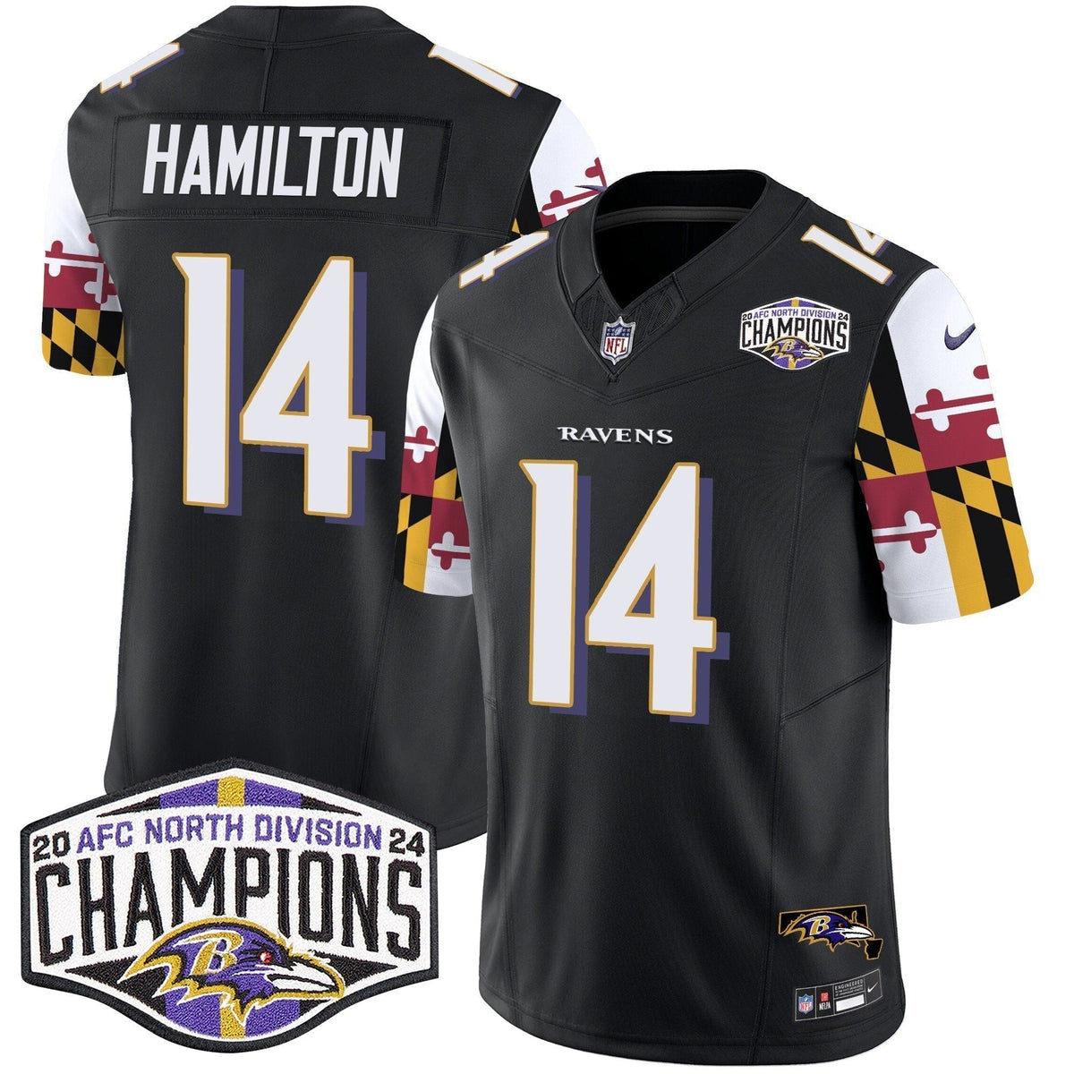 Ravens Maryland Flag 2024 AFC North Division Champions Patch Vapor Limited Jersey - Stitched