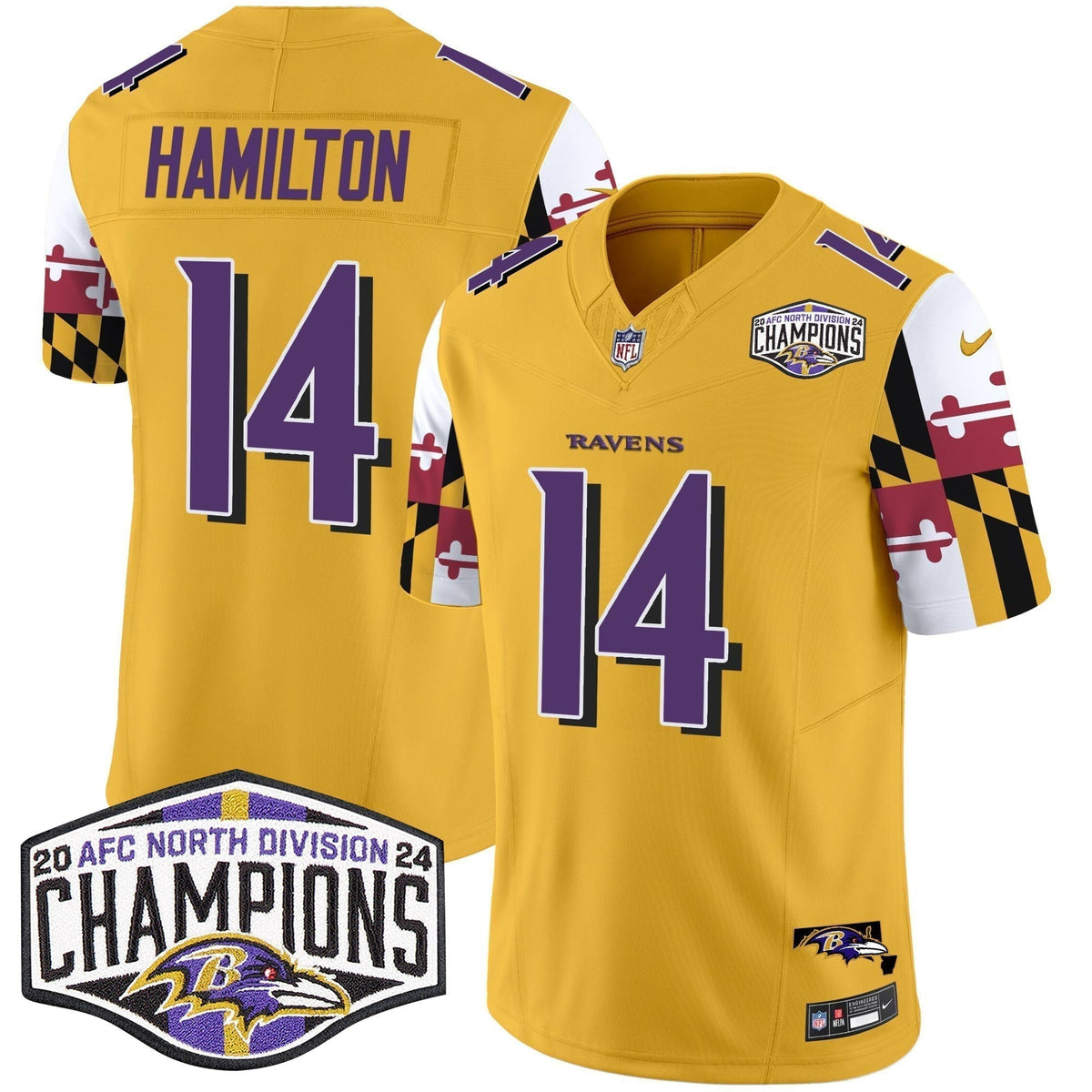 Ravens Maryland Flag 2024 AFC North Division Champions Patch Vapor Limited Jersey - Stitched