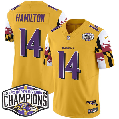Ravens Maryland Flag 2024 AFC North Division Champions Patch Vapor Limited Jersey - Stitched
