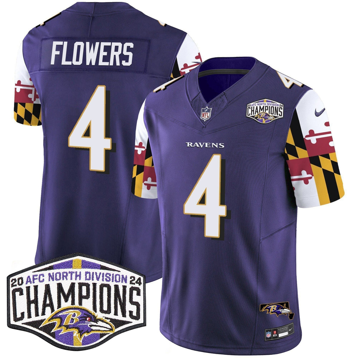 Ravens Maryland Flag 2024 AFC North Division Champions Patch Vapor Limited Jersey - Stitched