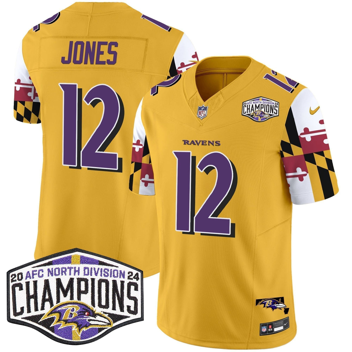Ravens Maryland Flag 2024 AFC North Division Champions Patch Vapor Limited Jersey - Stitched