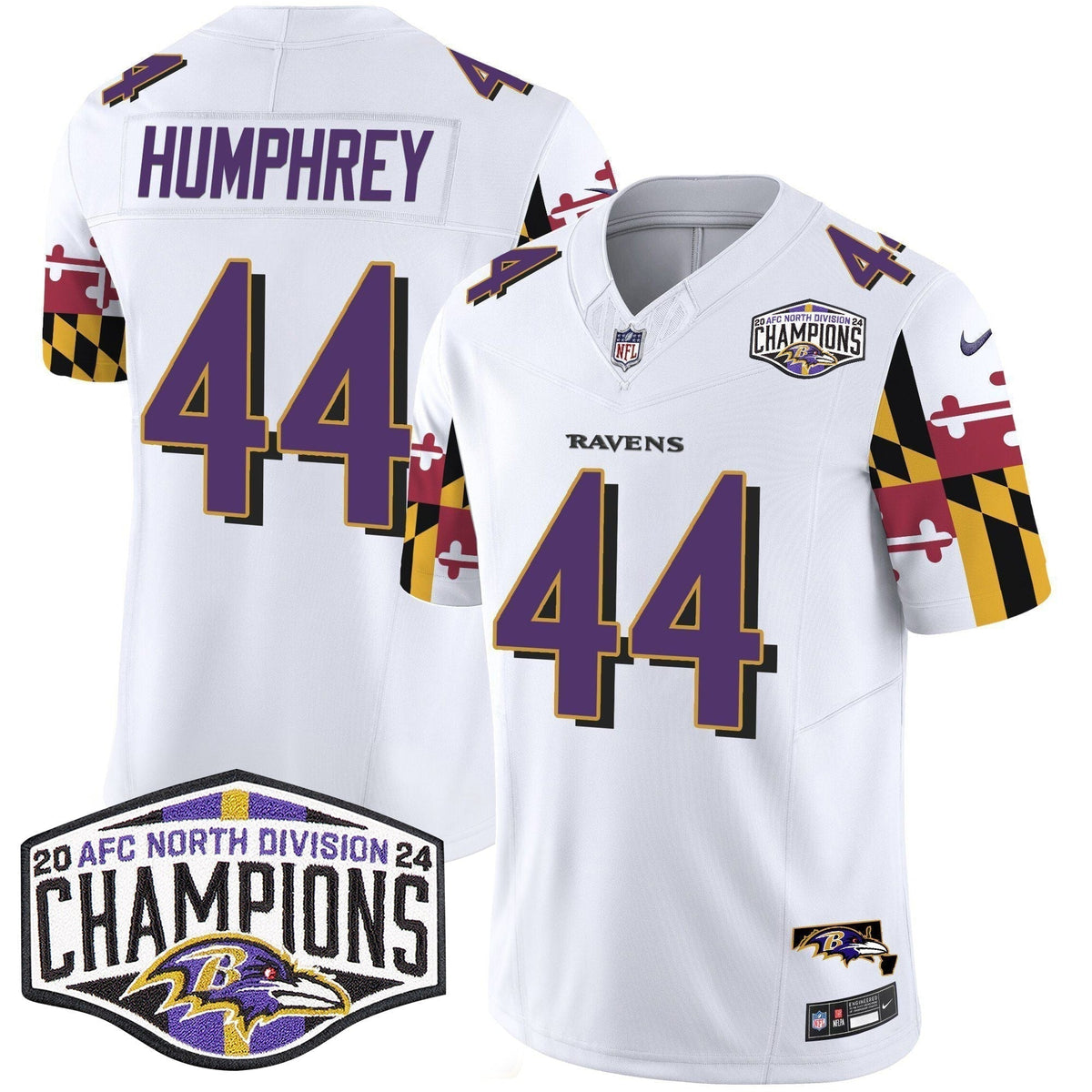 Ravens Maryland Flag 2024 AFC North Division Champions Patch Vapor Limited Jersey - Stitched