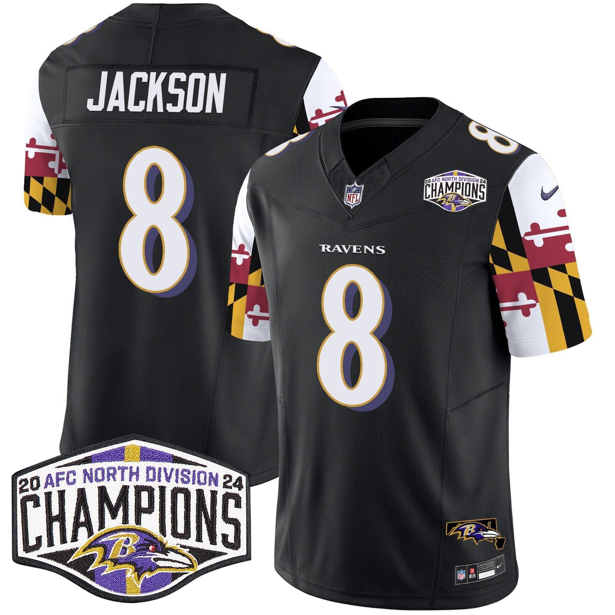 Ravens Maryland Flag 2024 AFC North Division Champions Patch Vapor Limited Jersey - Stitched