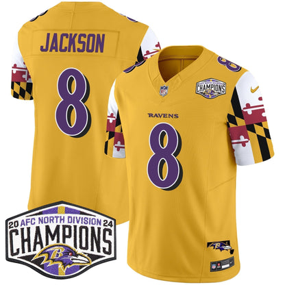 Ravens Maryland Flag 2024 AFC North Division Champions Patch Vapor Limited Jersey - Stitched