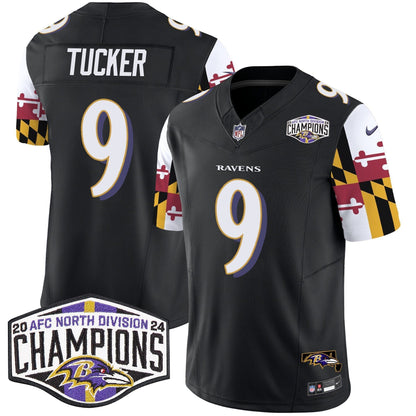 Ravens Maryland Flag 2024 AFC North Division Champions Patch Vapor Limited Jersey - Stitched