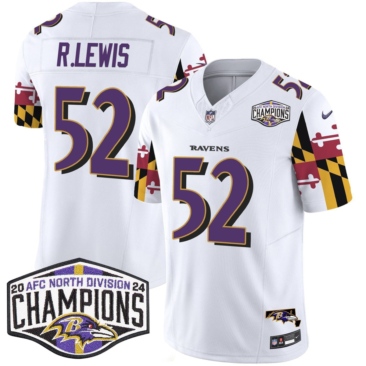 Ravens Maryland Flag 2024 AFC North Division Champions Patch Vapor Limited Jersey - Stitched