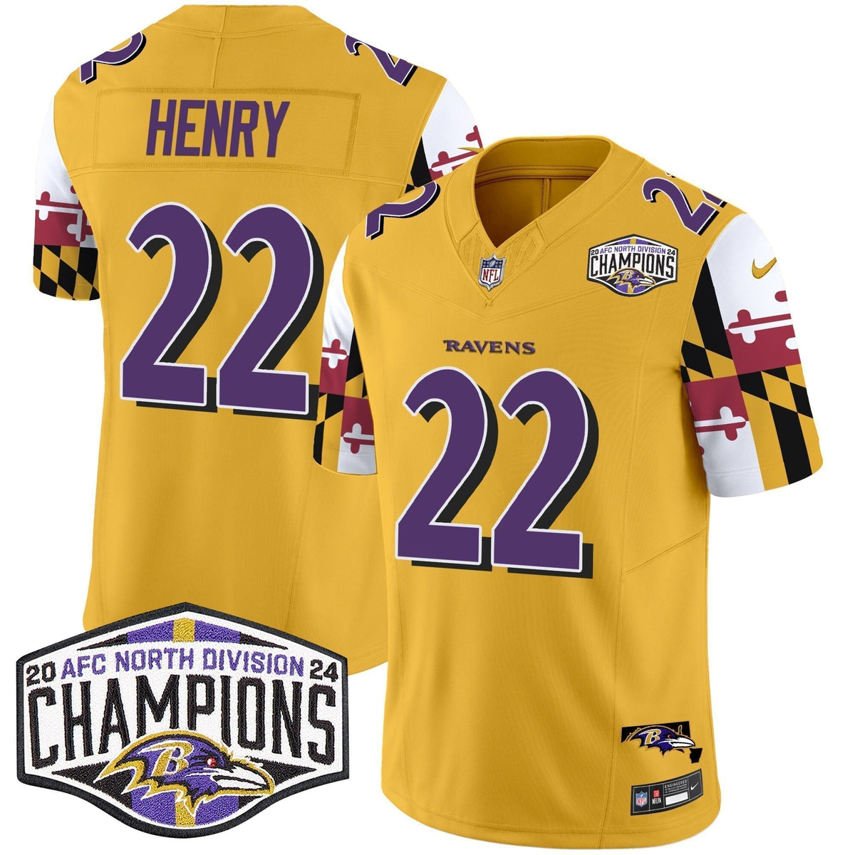 Ravens Maryland Flag 2024 AFC North Division Champions Patch Vapor Limited Jersey - Stitched