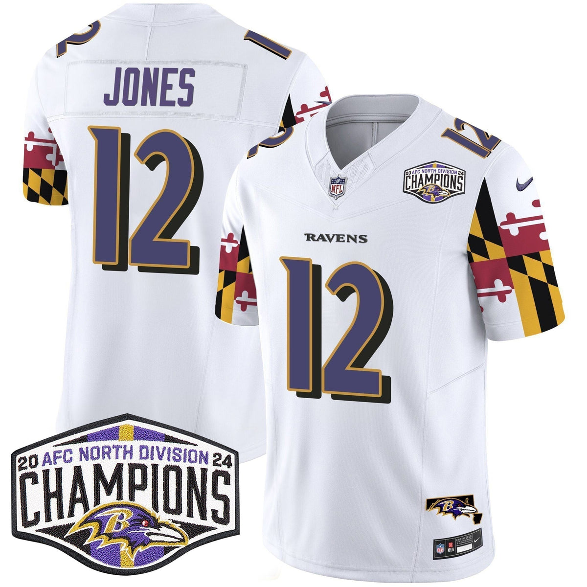 Ravens Maryland Flag 2024 AFC North Division Champions Patch Vapor Limited Jersey - Stitched
