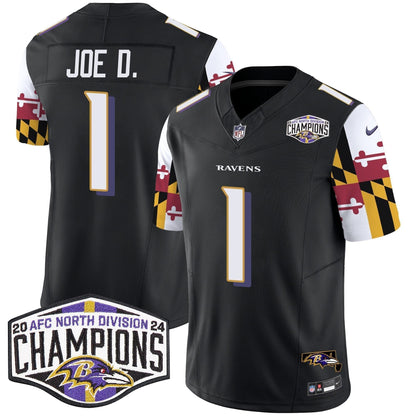 Ravens Maryland Flag 2024 AFC North Division Champions Patch Vapor Limited Jersey - Stitched