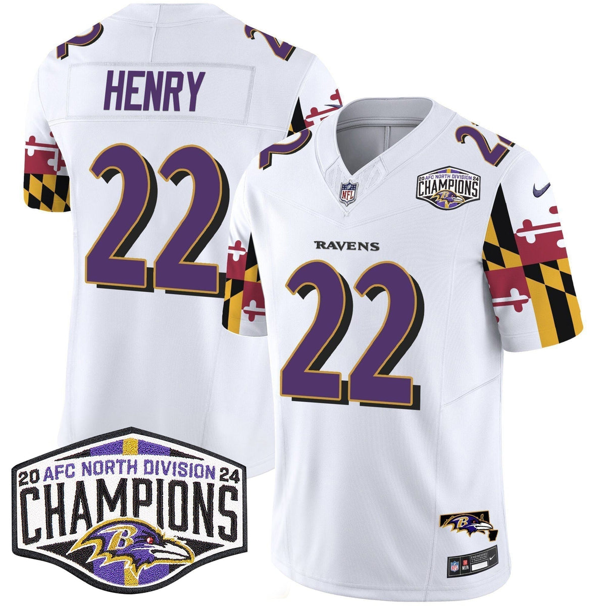 Ravens Maryland Flag 2024 AFC North Division Champions Patch Vapor Limited Jersey - Stitched