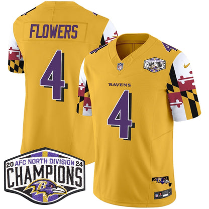 Ravens Maryland Flag 2024 AFC North Division Champions Patch Vapor Limited Jersey - Stitched