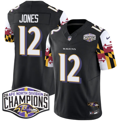 Ravens Maryland Flag 2024 AFC North Division Champions Patch Vapor Limited Jersey - Stitched