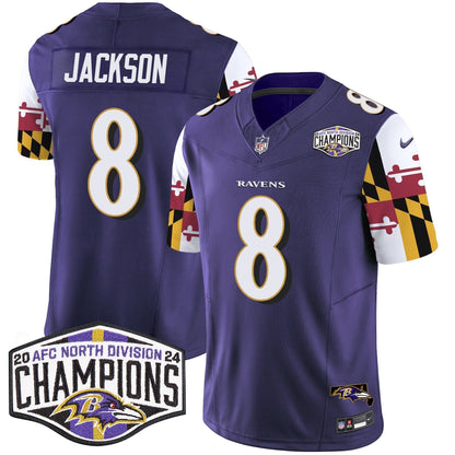 Ravens Maryland Flag 2024 AFC North Division Champions Patch Vapor Limited Jersey - Stitched