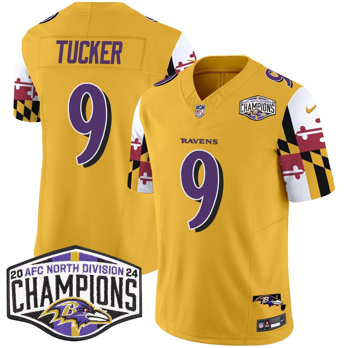 Ravens Maryland Flag 2024 AFC North Division Champions Patch Vapor Limited Jersey - Stitched