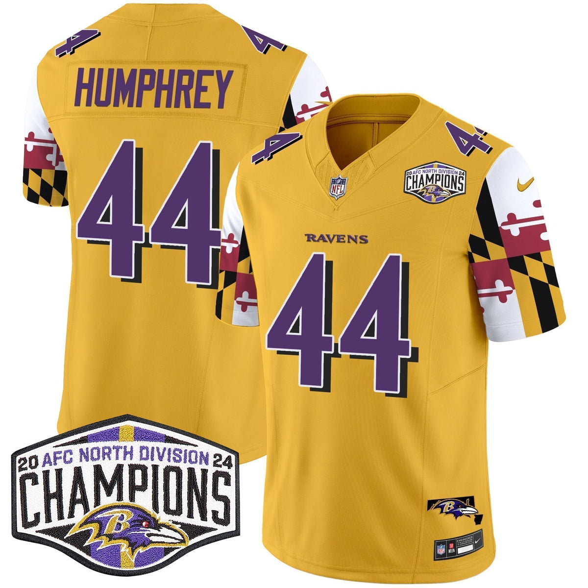 Ravens Maryland Flag 2024 AFC North Division Champions Patch Vapor Limited Jersey - Stitched