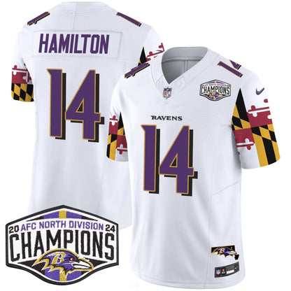 Ravens Maryland Flag 2024 AFC North Division Champions Patch Vapor Limited Jersey - Stitched