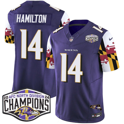 Ravens Maryland Flag 2024 AFC North Division Champions Patch Vapor Limited Jersey - Stitched