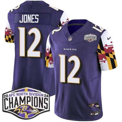 Ravens Maryland Flag 2024 AFC North Division Champions Patch Vapor Limited Jersey - Stitched