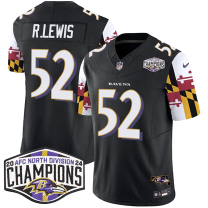 Ravens Maryland Flag 2024 AFC North Division Champions Patch Vapor Limited Jersey - Stitched