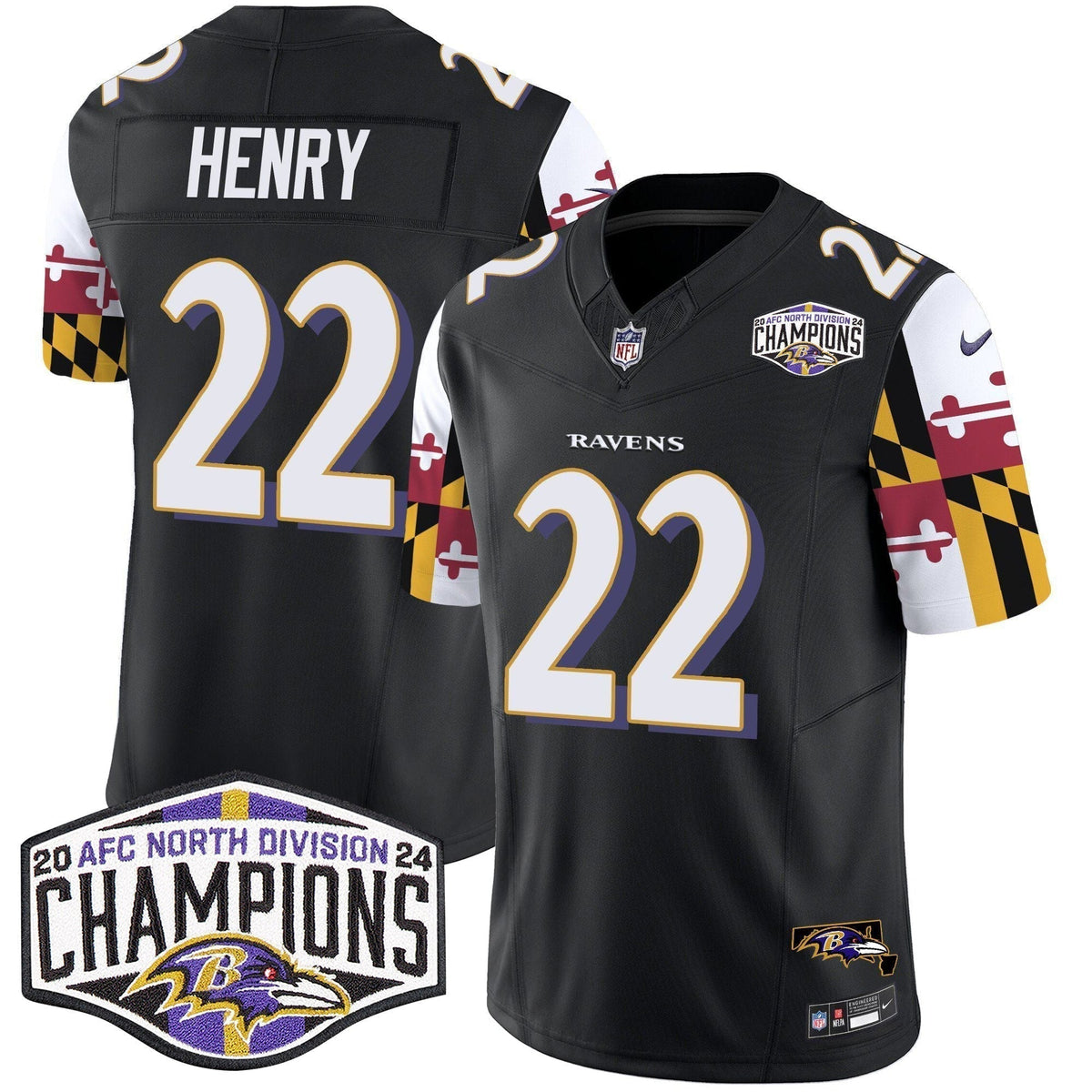 Ravens Maryland Flag 2024 AFC North Division Champions Patch Vapor Limited Jersey - Stitched
