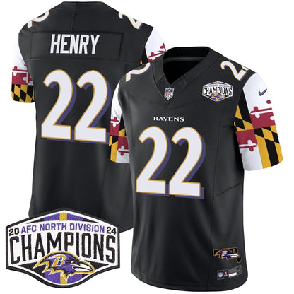 Ravens Maryland Flag 2024 AFC North Division Champions Patch Vapor Limited Jersey - Stitched