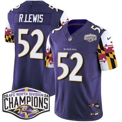 Ravens Maryland Flag 2024 AFC North Division Champions Patch Vapor Limited Jersey - Stitched