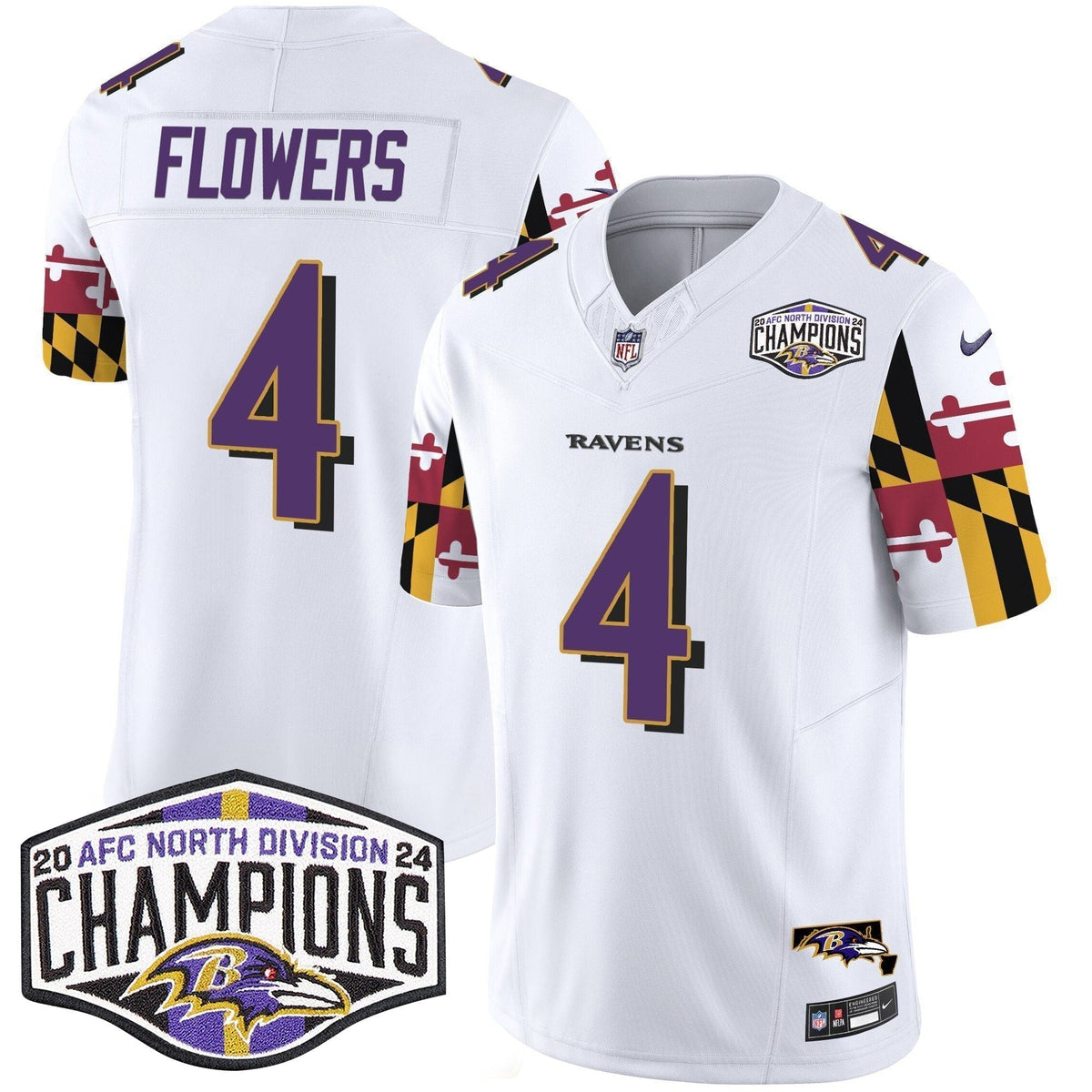 Ravens Maryland Flag 2024 AFC North Division Champions Patch Vapor Limited Jersey - Stitched