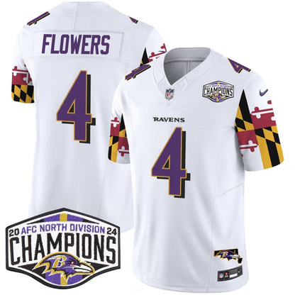 Ravens Maryland Flag 2024 AFC North Division Champions Patch Vapor Limited Jersey - Stitched