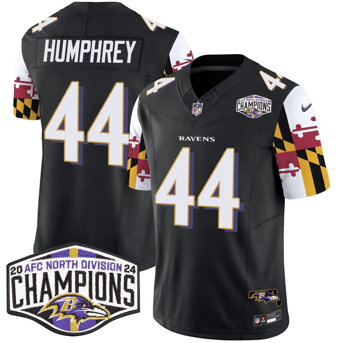 Ravens Maryland Flag 2024 AFC North Division Champions Patch Vapor Limited Jersey - Stitched