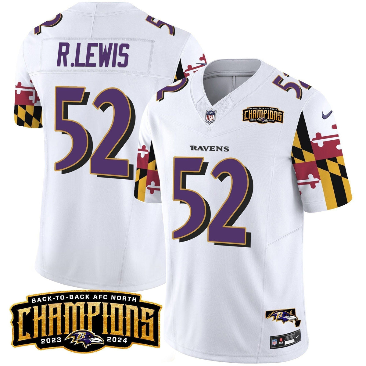 Ravens Maryland Flag Back To Back AFC North Champions Patch Vapor Limited Jersey - Stitched
