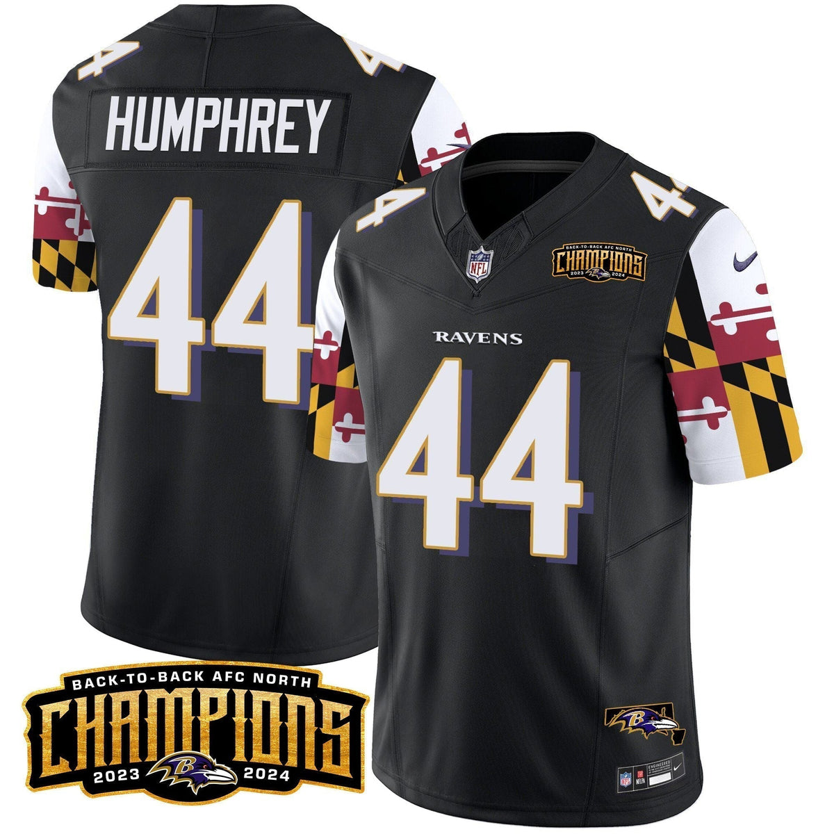 Ravens Maryland Flag Back To Back AFC North Champions Patch Vapor Limited Jersey - Stitched
