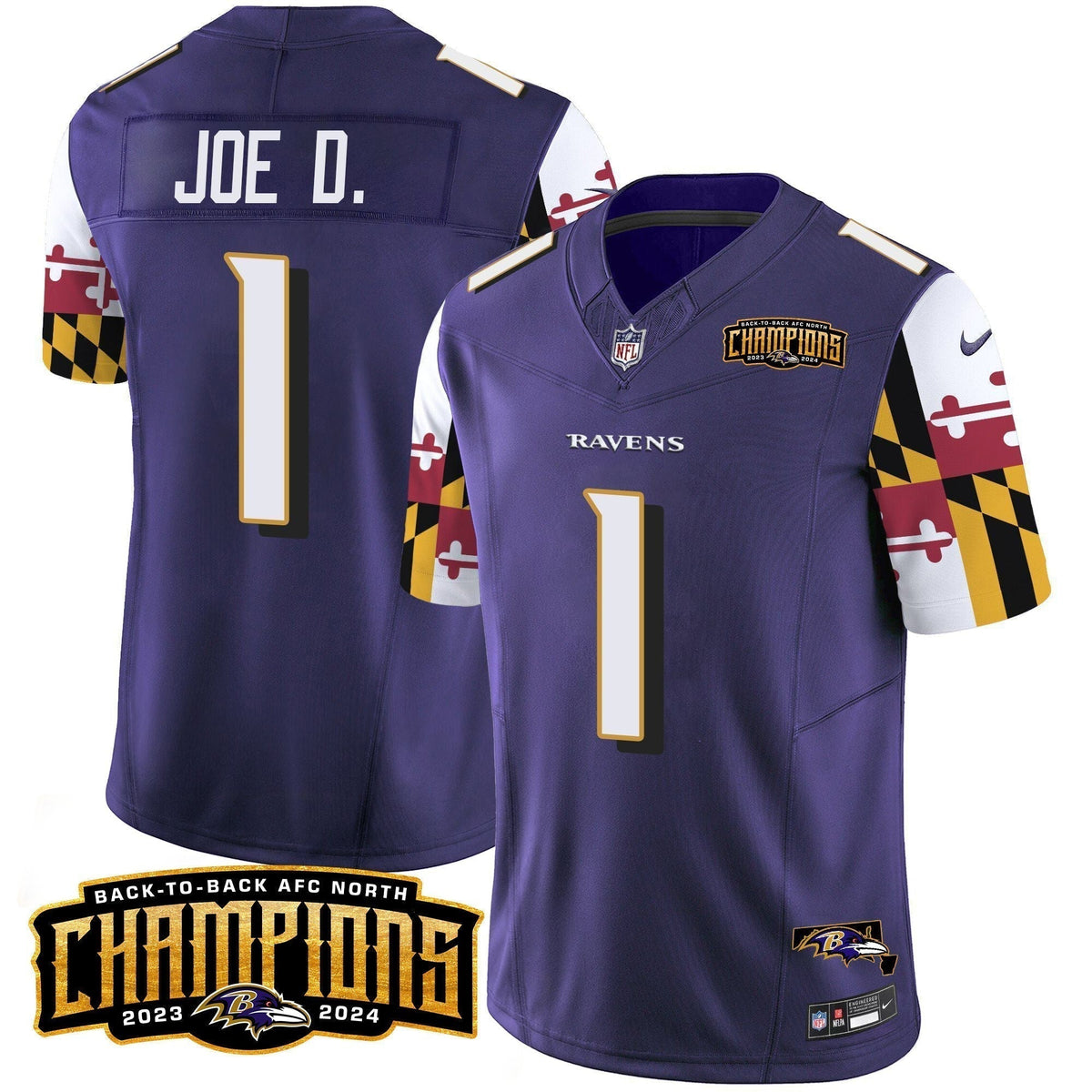 Ravens Maryland Flag Back To Back AFC North Champions Patch Vapor Limited Jersey - Stitched
