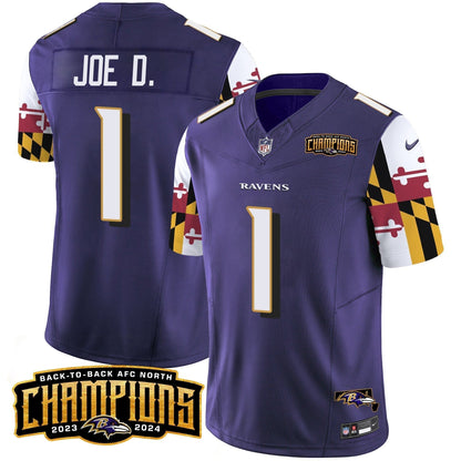 Ravens Maryland Flag Back To Back AFC North Champions Patch Vapor Limited Jersey - Stitched