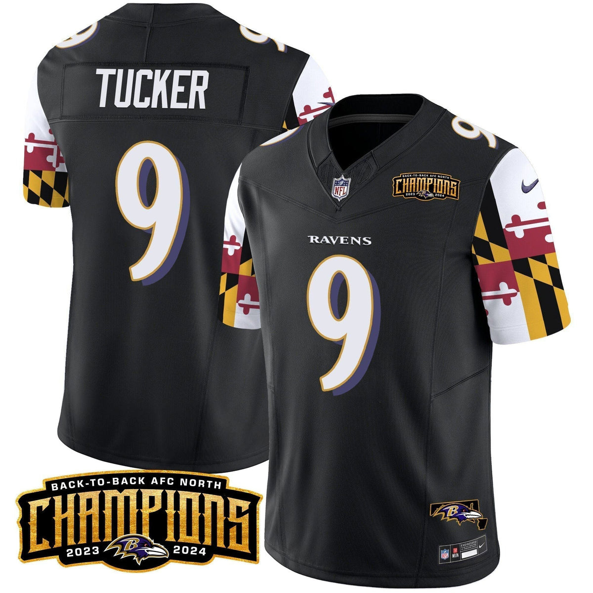 Ravens Maryland Flag Back To Back AFC North Champions Patch Vapor Limited Jersey - Stitched
