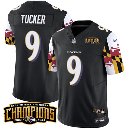 Ravens Maryland Flag Back To Back AFC North Champions Patch Vapor Limited Jersey - Stitched