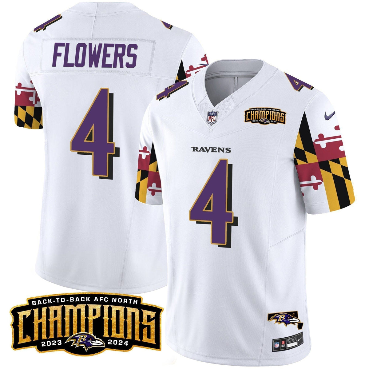 Ravens Maryland Flag Back To Back AFC North Champions Patch Vapor Limited Jersey - Stitched