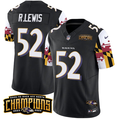 Ravens Maryland Flag Back To Back AFC North Champions Patch Vapor Limited Jersey - Stitched