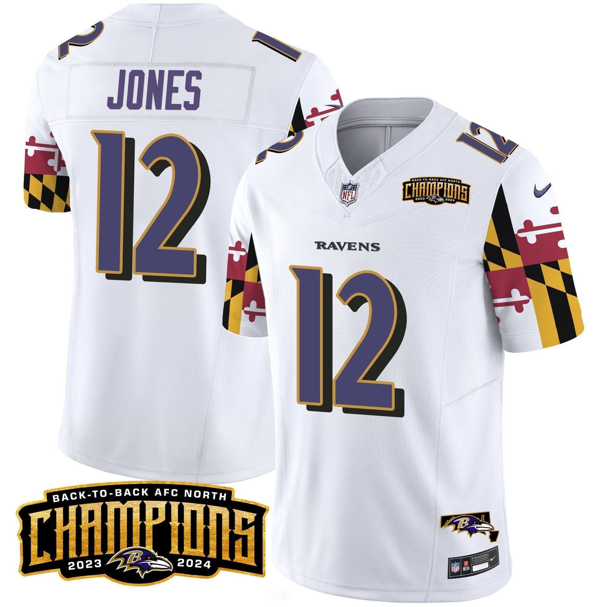 Ravens Maryland Flag Back To Back AFC North Champions Patch Vapor Limited Jersey - Stitched