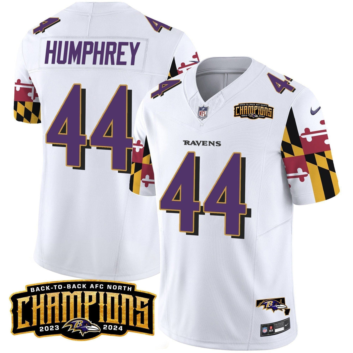 Ravens Maryland Flag Back To Back AFC North Champions Patch Vapor Limited Jersey - Stitched