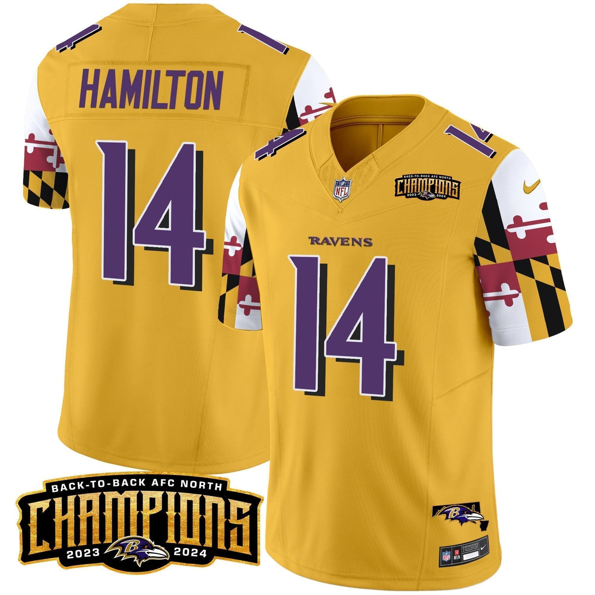 Ravens Maryland Flag Back To Back AFC North Champions Patch Vapor Limited Jersey - Stitched