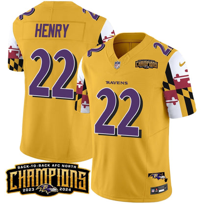 Ravens Maryland Flag Back To Back AFC North Champions Patch Vapor Limited Jersey - Stitched