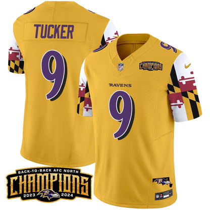 Ravens Maryland Flag Back To Back AFC North Champions Patch Vapor Limited Jersey - Stitched