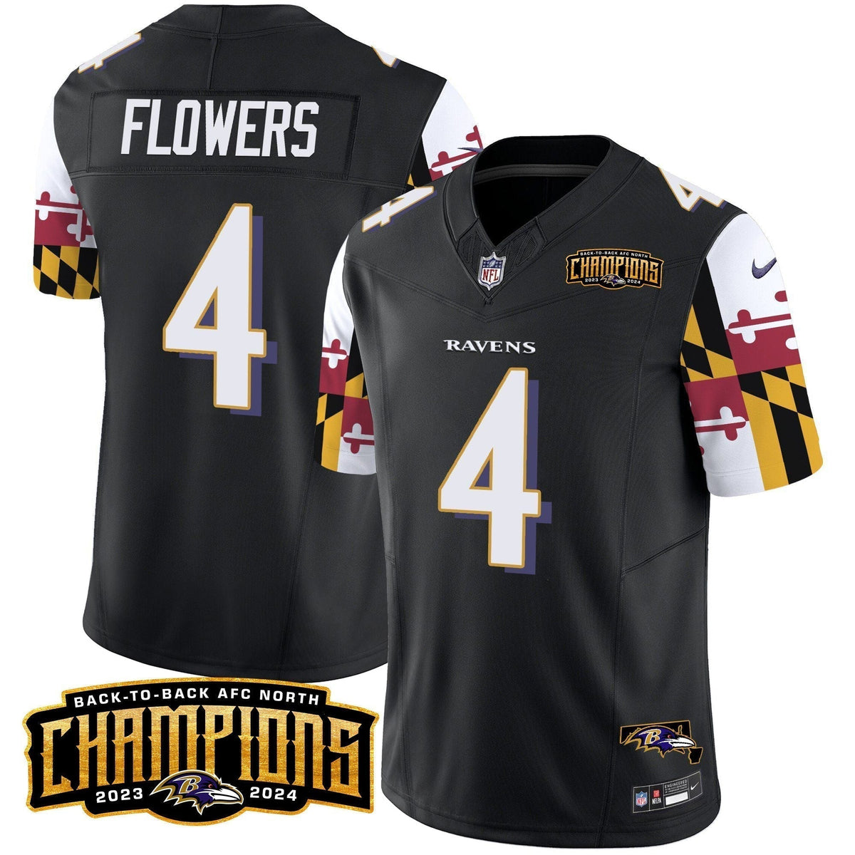 Ravens Maryland Flag Back To Back AFC North Champions Patch Vapor Limited Jersey - Stitched
