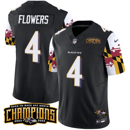 Ravens Maryland Flag Back To Back AFC North Champions Patch Vapor Limited Jersey - Stitched