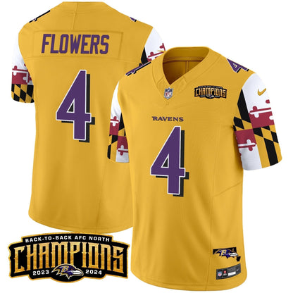 Ravens Maryland Flag Back To Back AFC North Champions Patch Vapor Limited Jersey - Stitched