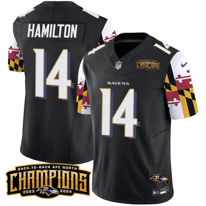 Ravens Maryland Flag Back To Back AFC North Champions Patch Vapor Limited Jersey - Stitched